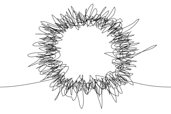 Linea Continua Che Disegna Struttura Rotonda Linee Aggrovigliate Caotiche Bianco — Vettoriale Stock