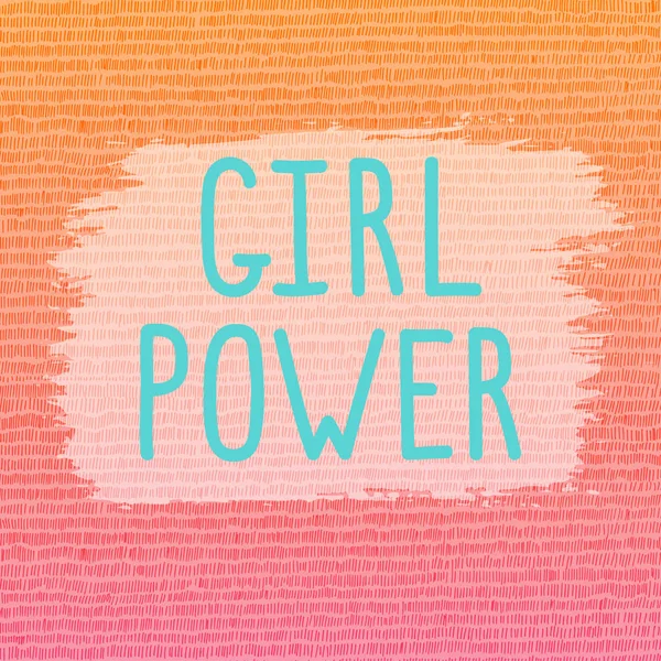 Letras Vectoriales Azules Girl Power Sobre Fondo Cuadrado Rosa Naranja — Archivo Imágenes Vectoriales