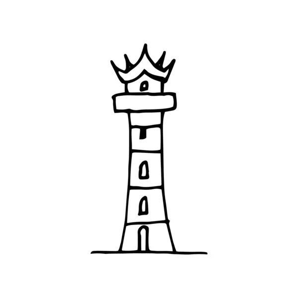 Umrisszeichnung Eines Leuchtturms Skizzentechnik Hoher Schmaler Mehrstöckiger Turm Mit Satteldach — Stockvektor