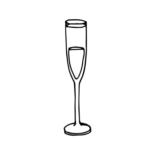 Bicchiere Elegante Allungato Con Champagne Traccia Vettoriale Disegno Tecnica Schizzo — Vettoriale Stock