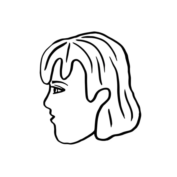 Profilo Ritratto Disegnato Mano Una Giovane Donna Ragazza Con Capelli — Vettoriale Stock