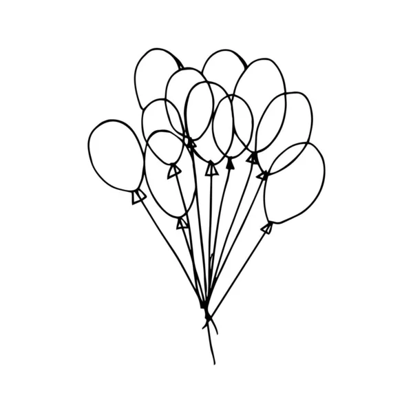 Luftballons Vektor Schwarze Umrisszeichnung Der Technik Des Skizzierens Eines Straußes — Stockvektor
