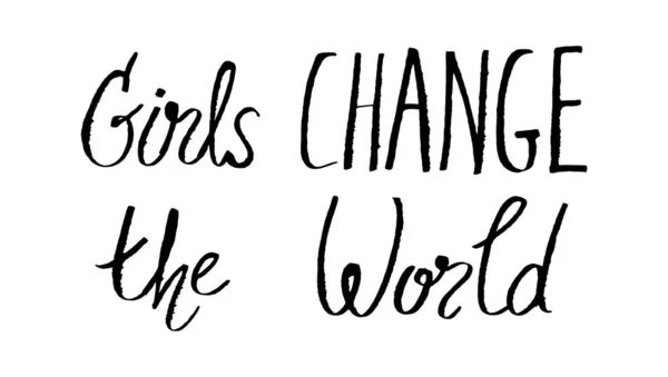 Vector Grunge Lettering Girls Change World Hand Written Traced Inscription — 스톡 벡터