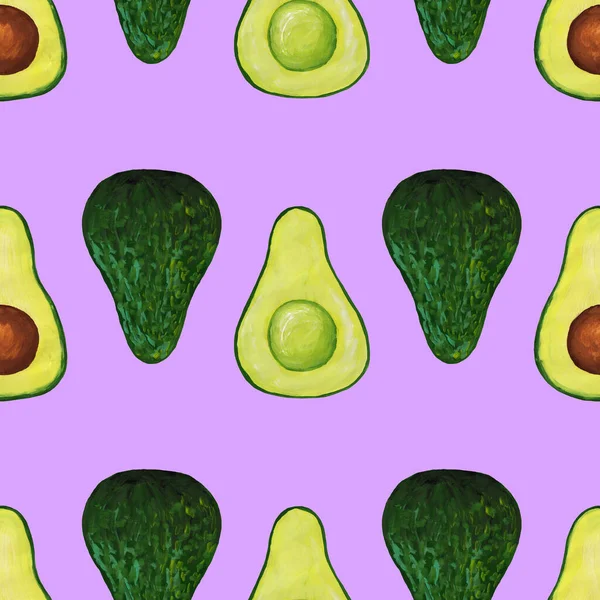 Безшовний Візерунок Цілим Авокадо Вирізаним Авокадо Цілим Зеленим Авокадо Квітковий — стокове фото