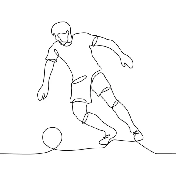 One Continuous Line Art Soccer Player Full Length Ball Black — Stock Vector