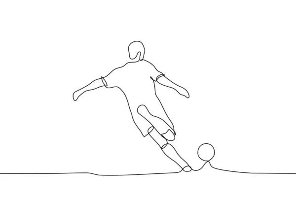 Один Безперервний Малюнок Футболіста Чоловічої Статі Повному Зростанні Махав Ногою — стоковий вектор