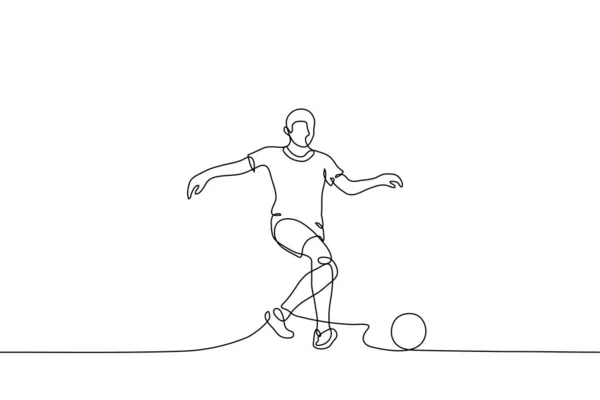 Una Línea Continua Jugador Fútbol Masculino Que Corre Para Lanzar — Vector de stock