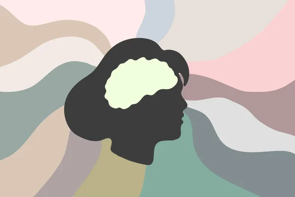 Sylwetka Profilu Kobiecego Wizerunkiem Mózgu Abstrakcyjnym Tle Koloru Wektorowa Ilustracja — Wektor stockowy