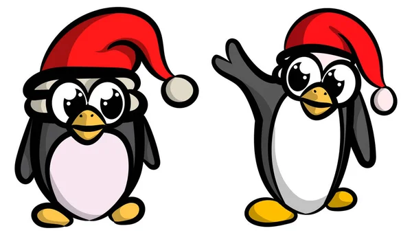 Dwa zabawne i zabawne pingwiny w stylu wektorowym kreskówki — Wektor stockowy