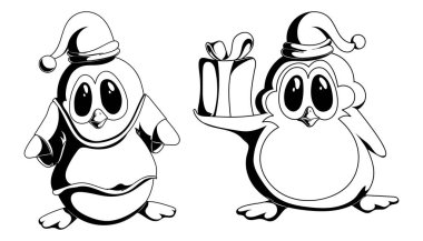 Siyah beyaz bir çift komik penguen.