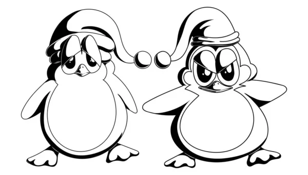 Un par de pingüinos, enojados y ofendidos en blanco y negro — Vector de stock