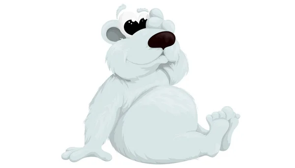 Забавный белый медведь сидит и держит руку на лице. Векторная иллюстрация в стиле мультфильма на белом фоне — стоковый вектор