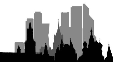 Moskova kahraman şehrinin siyah beyaz versiyonunda siluet çizimi