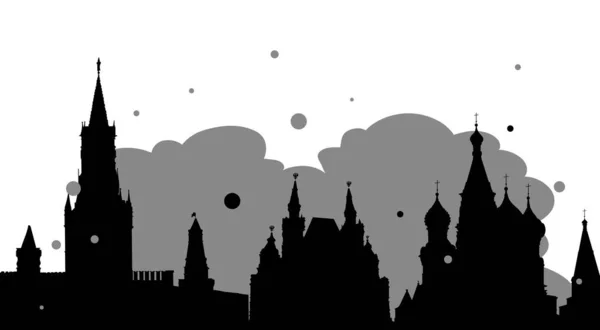 Ilustración de silueta en blanco y negro de la plaza roja de la ciudad del héroe Moscú — Vector de stock