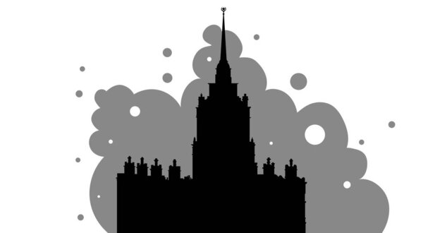 Стилизация силуэта в черно-белом варианте знаменитого жилого дома на Котельнической набережной в Москве
