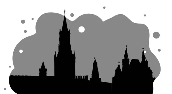 Estilización de silueta en versión en blanco y negro del Kremlin sobre cuadrado rojo — Archivo Imágenes Vectoriales