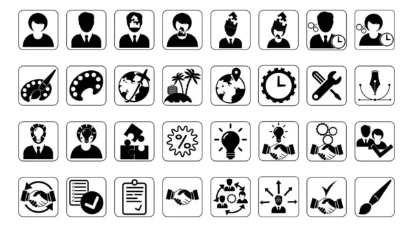 Conjunto de iconos vectoriales en blanco y negro con un trazo cuadrado sobre fondo blanco — Vector de stock