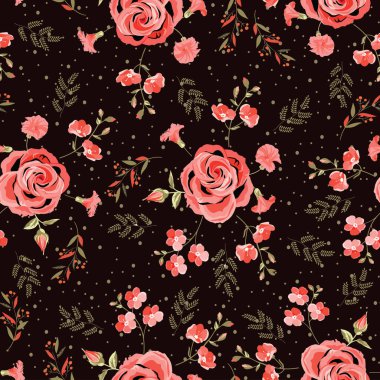 güzel kırmızı çiçek ve ince dallar dikişsiz desen