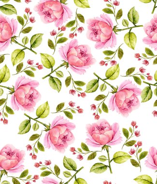 Güzel su rengi çiçek ve dallar el çizimi kusursuz desen