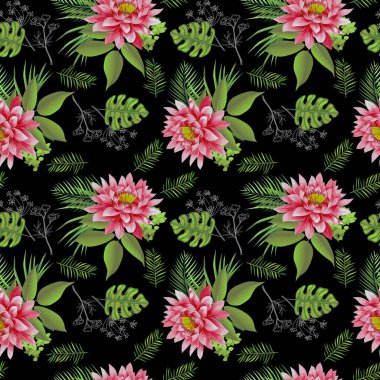 güzel çiçek ve dallar el çizimi kusursuz desen 