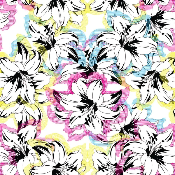 Flower with leaves design seamless pattern
