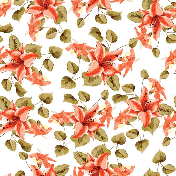 Flower with leaves design seamless pattern