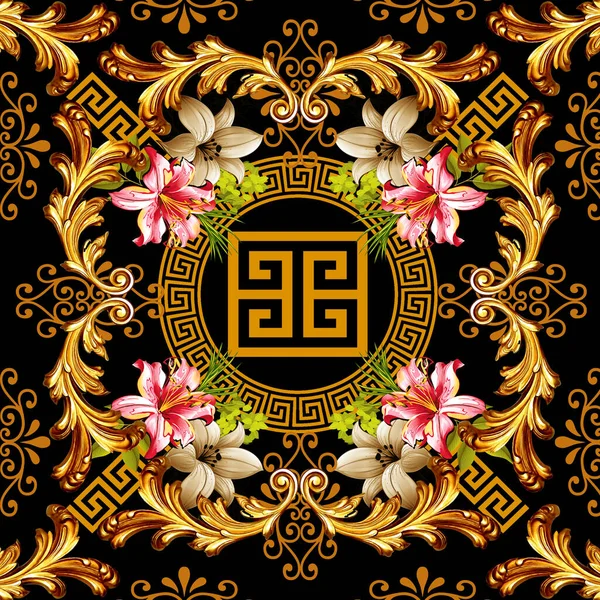 baroque gold colored with greek design flowers pattern