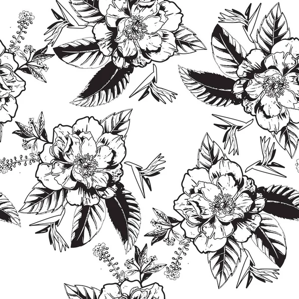 Flower with leaves design seamless pattern