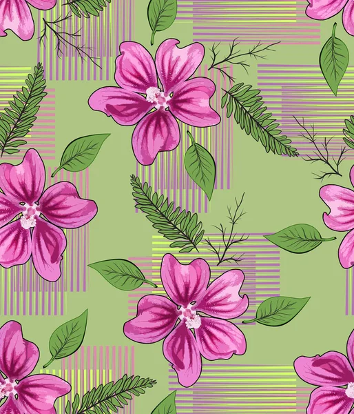 Flor Com Folhas Design Padrão Sem Costura — Fotografia de Stock