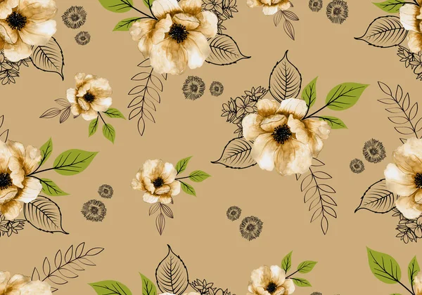 Flower with leaves design seamless pattern