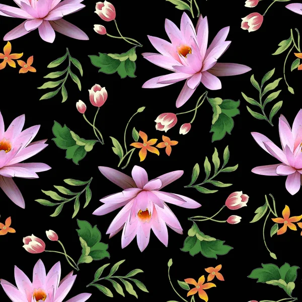 Lily Flower Leave Design Seamless Pattern — Stock Photo, Image