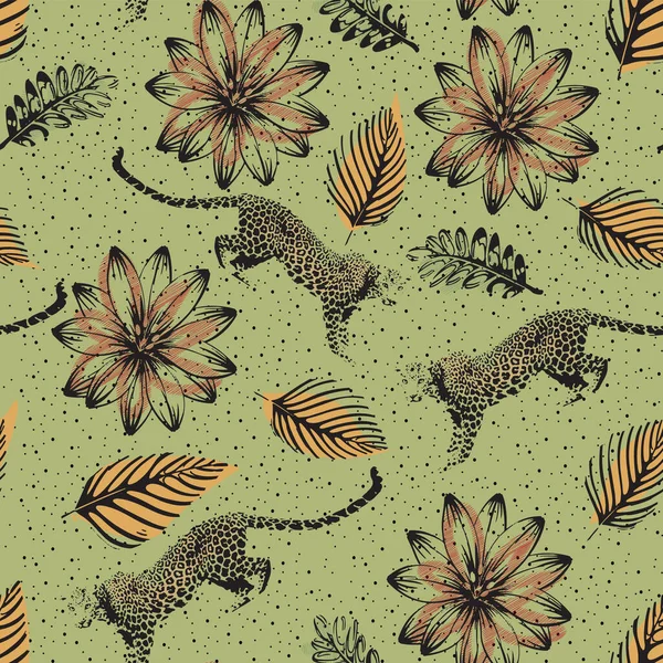 Ormanda Leopar Tropikal Çiçek Desenleri Var — Stok fotoğraf