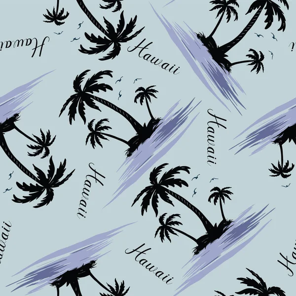 palm tree island with beautiful tropical birds seamless pattern design