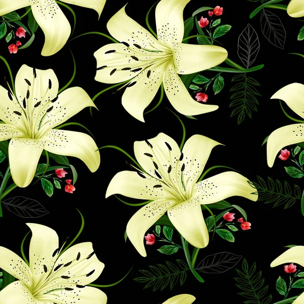 Flower Print Lily Leave Seamless Pattern Design — Stock Photo, Image