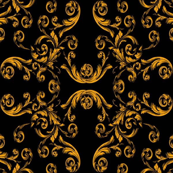 Złoto Barokowe Strony Rysować Antyczny Styl Bezszwowy Wzór — Zdjęcie stockowe