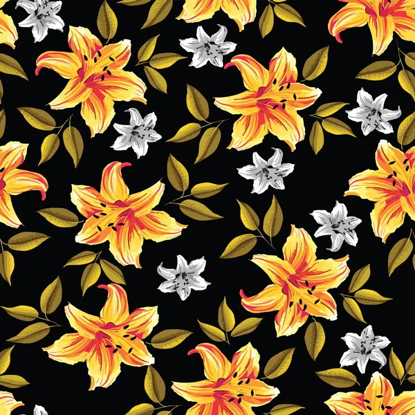 Impressão Padrão Flor Com Folhas Design Padrão Sem Costura — Fotografia de Stock