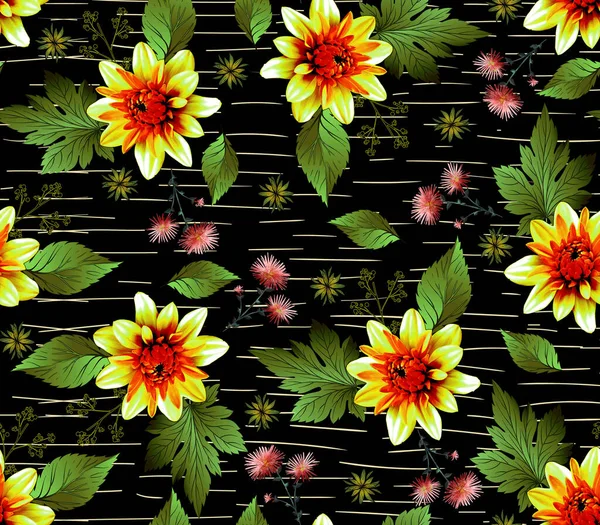 Квітковий Безшовний Візерунок Лист Дизайн Гілок — стокове фото
