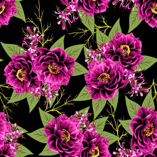 花卉无缝花纹叶及分枝设计 — 图库照片
