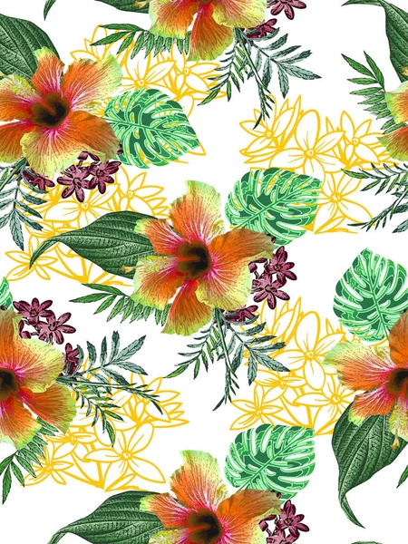 Tropical Flower Leaf Seamless Pattern — Stock Photo, Image