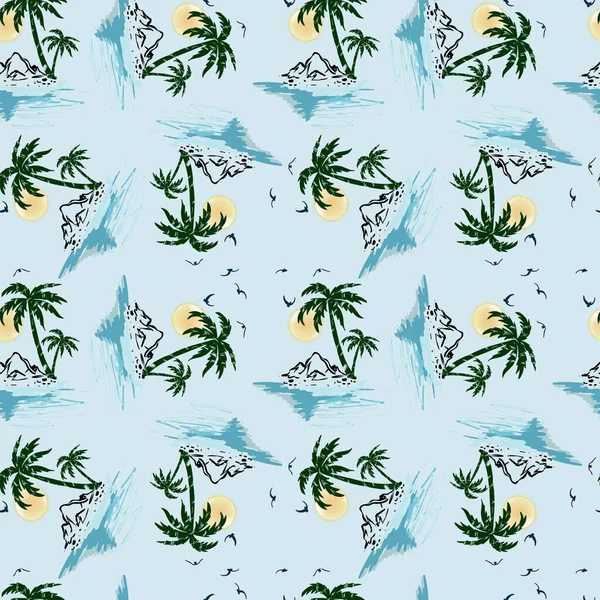 palm tree and tropical island design seamless pattern