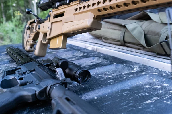 Close up of modern military sniper rifle