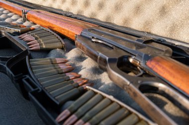 Vinchester tüfeğini cephanenin yanındaki bir çantaya koy.