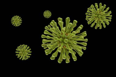 Siyah izole edilmiş arka planda birkaç viral bakterinin 3D görüntülenmesi