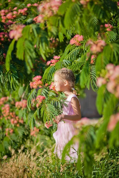 Close Portret Van Een Kind Zomer Grappig Klein Meisje Naast — Stockfoto