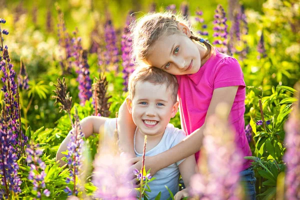 Abim ve ablam yazın kır çiçeklerinin arasında gülüp kucaklaşıyorlar.