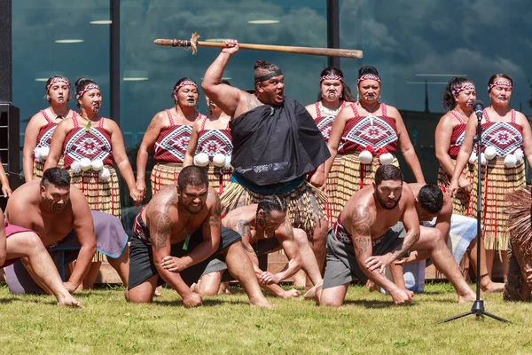 Grupo Maori Kapa Haka Dança Tradicional Nova Zelândia Homem Vestido — Fotografia de Stock