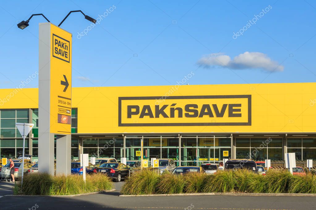 A Pak'nSave supermarket building in Tauranga, New Zealand. Pak'nSave is one of New Zealand's largest supermarket chains. November 13 2019