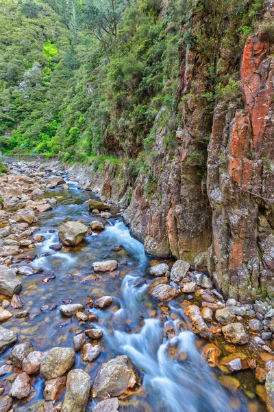 Rio Rochoso Que Corre Fundo Vale Profundo Rio Waitawheta Desfiladeiro — Fotografia de Stock