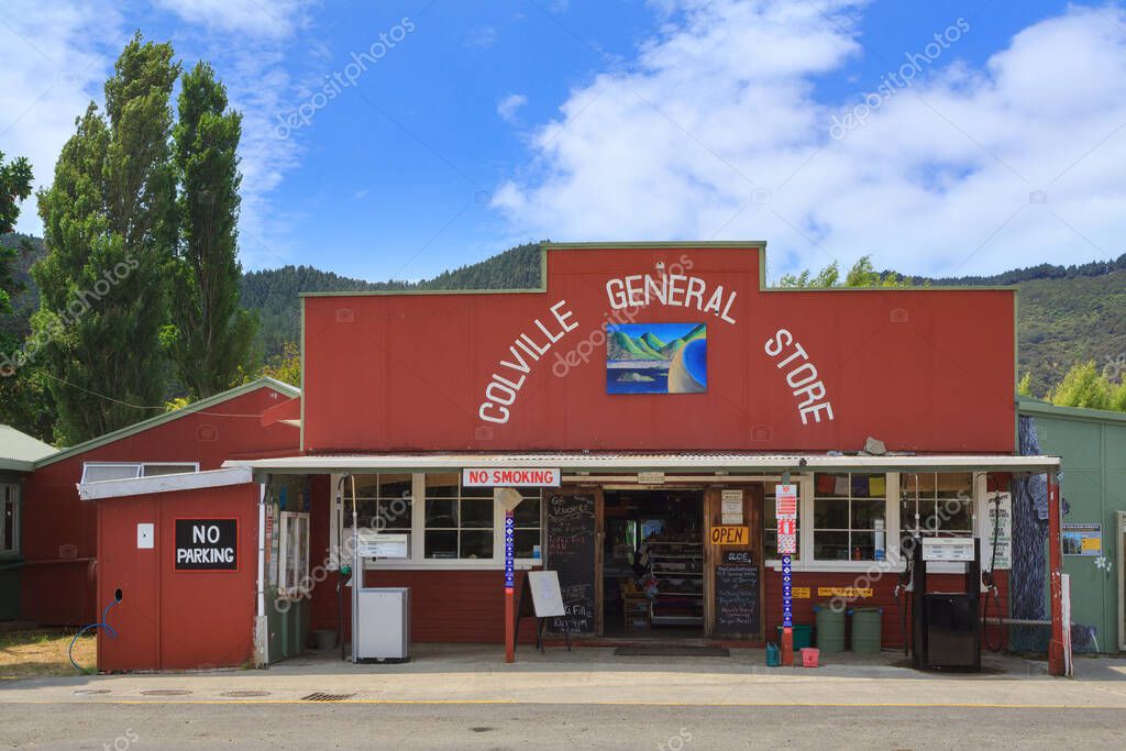 The Colville General Store, Colville, New Zealand. Colville is the northernmost town of any size on the Coromandel Peninsula. This small store serves most of the residents' needs, including petrol. February 3 2020