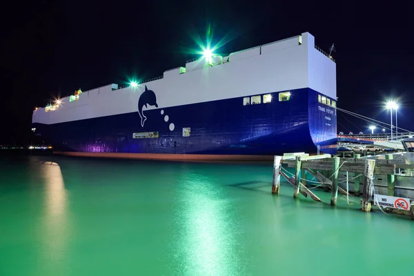 Een Enorm Voertuig Schip Trans Future Lossen Auto Haven Van — Stockfoto